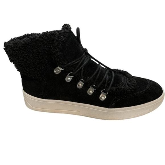 Steve Madden Debora Black Suede & Sherpa Mid Top Sneaker Bootie Size 8 - Picture 2 of 8
